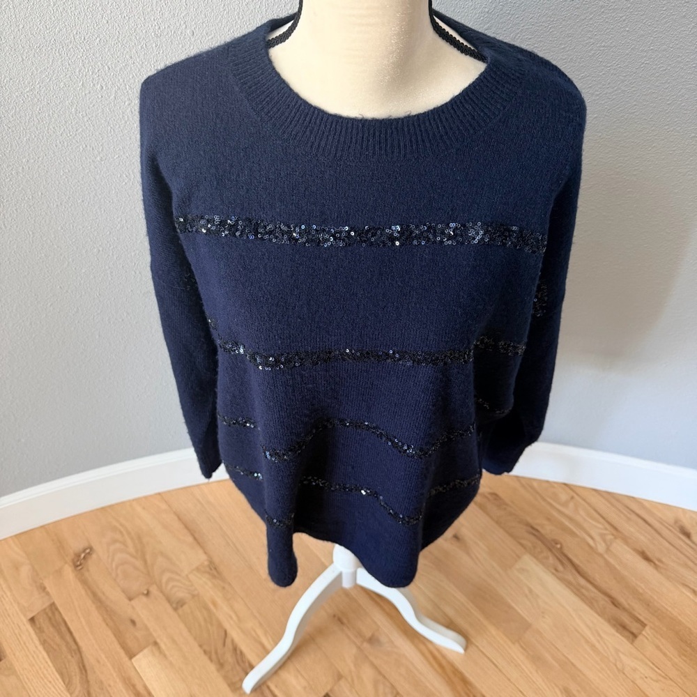 Vince Camuto Midnight Blue Sweater with Subtle Sequined Stripes - Picture 3 of 12